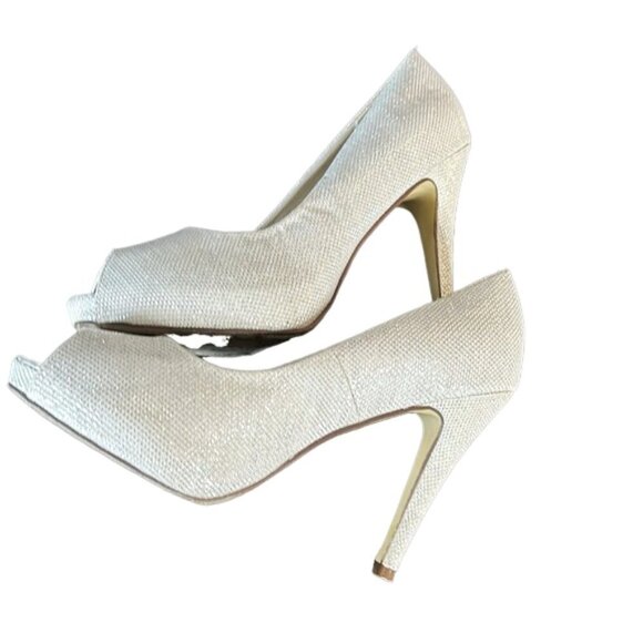 Paradox London PInk Champagne sparkly bridal peep toe heel shoe size 9.5 - Picture 2 of 13